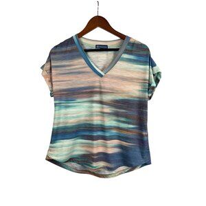 Democracy Womens S V-Neck Multicolor Short Sleeve Top